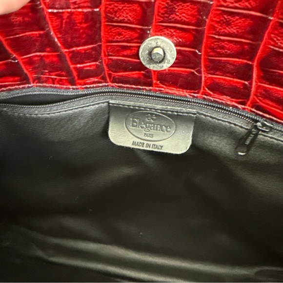 Elegance Paris Crocodile Embossed Red Leather Top Handle Bag Tote - Picture 12 of 12